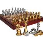 Chess game, galvanized metal pieces, wooden box, model CGS01, 52 x 52 cm